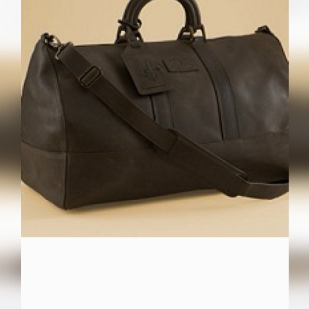 L.L. BEAN Signature Leather Weekender Duffle Bag With Shoulder Strap.